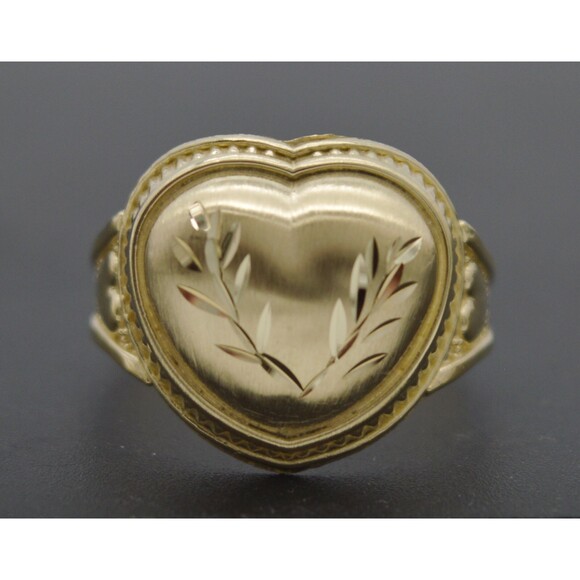 Real 10k Yellow Solid Gold Tree Leaf Design Shiny Heart Shape Ring 3.6 grams - Picture 4 of 8